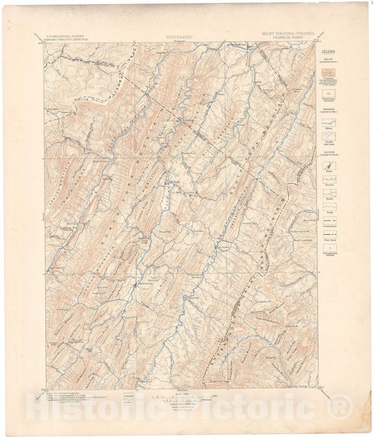 Map : Franklin folio, West Virginia-Virginia, 1896 Cartography Wall Art :
