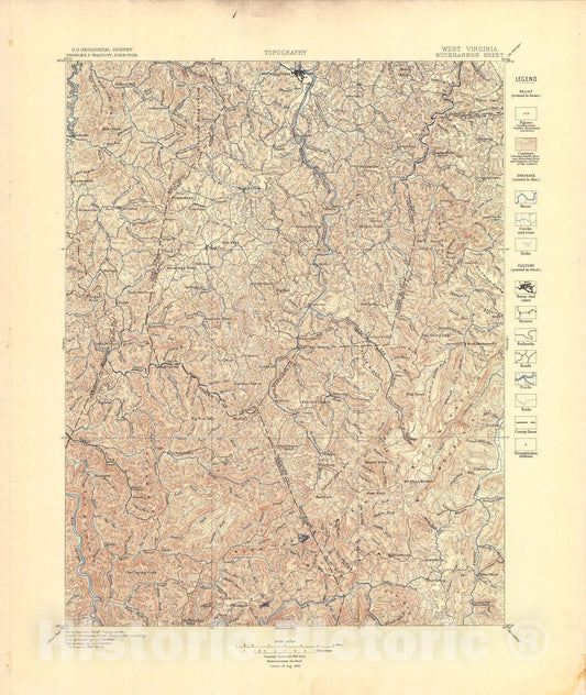 Map : Buckhannon folio, West Virginia, 1896 Cartography Wall Art :