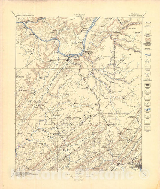 Map : Gadsden folio, Alabama, 1896 Cartography Wall Art :