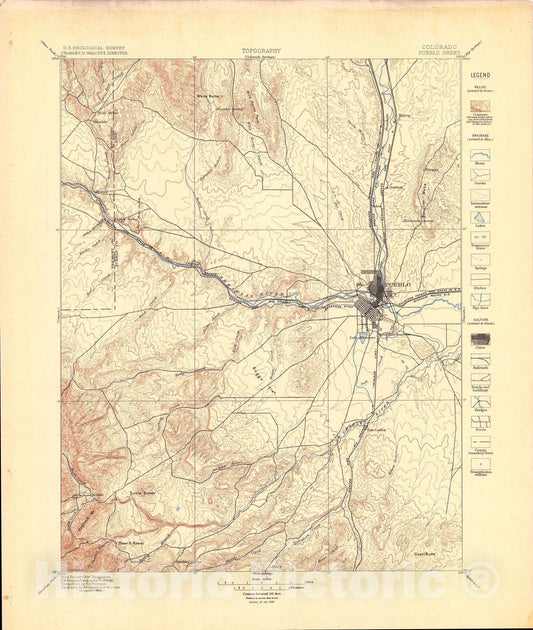 Map : Pueblo folio, Colorado, 1897 Cartography Wall Art :