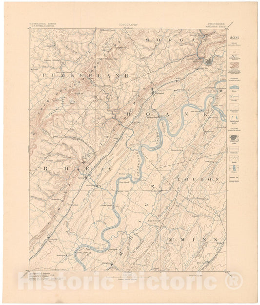 Map : Kingston folio, Tennessee, 1894 Cartography Wall Art :
