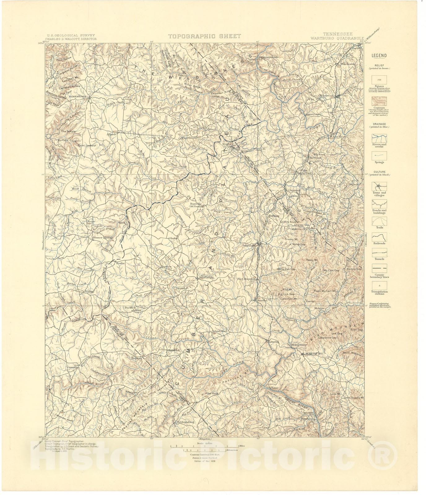 Map : Wartburg folio, Tennessee, 1897 Cartography Wall Art :