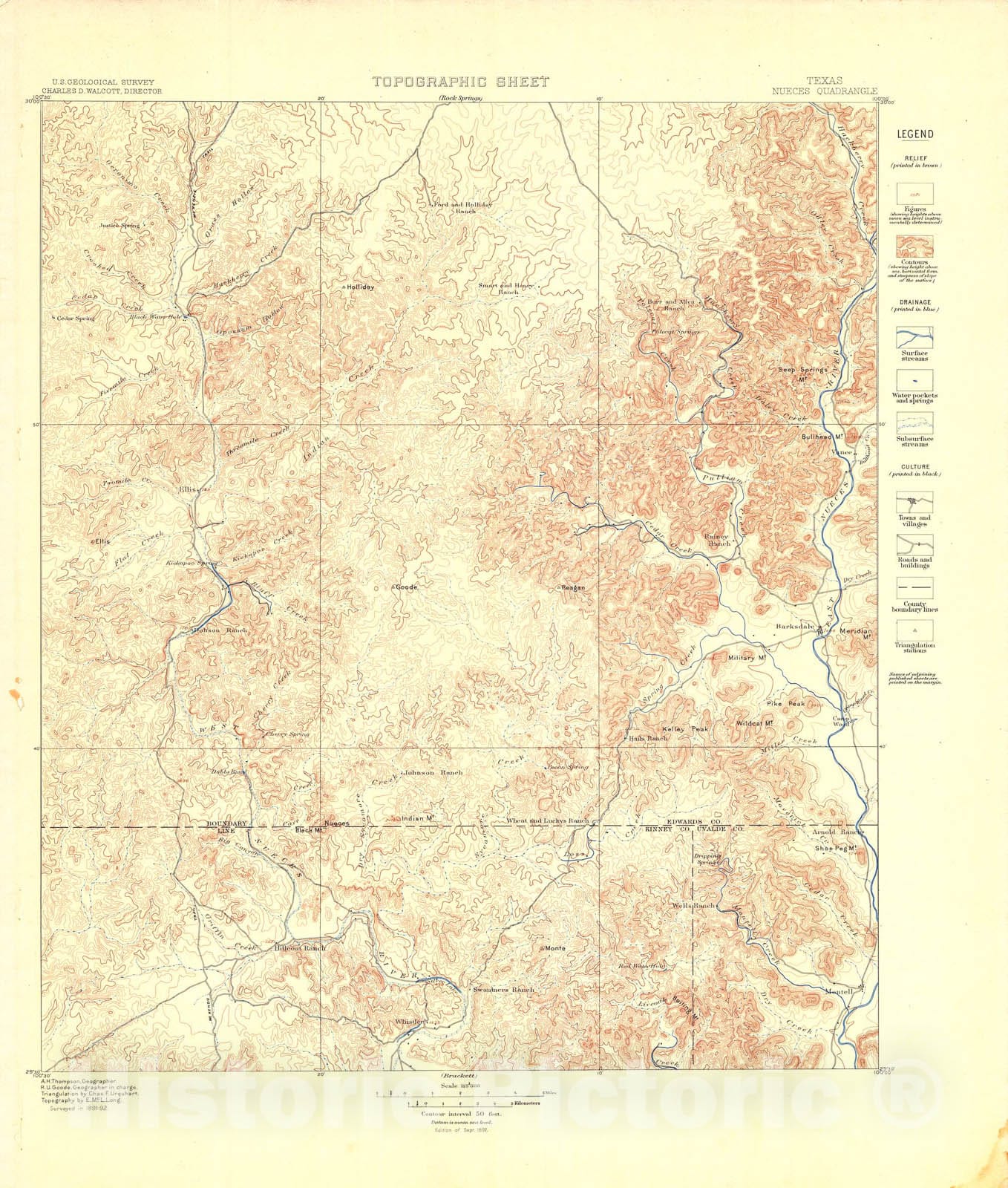 Map : Nueces folio, Texas, 1898 Cartography Wall Art :