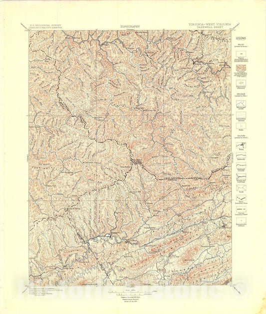 Map : Tazewell folio, Virginia-West Virginia, 1897 Cartography Wall Art :