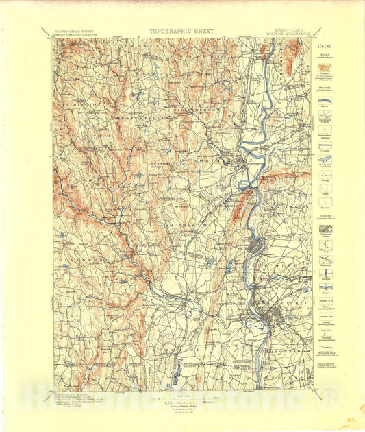 Map : Holyoke folio, Massachusetts-Connecticut, 1898 Cartography Wall Art :