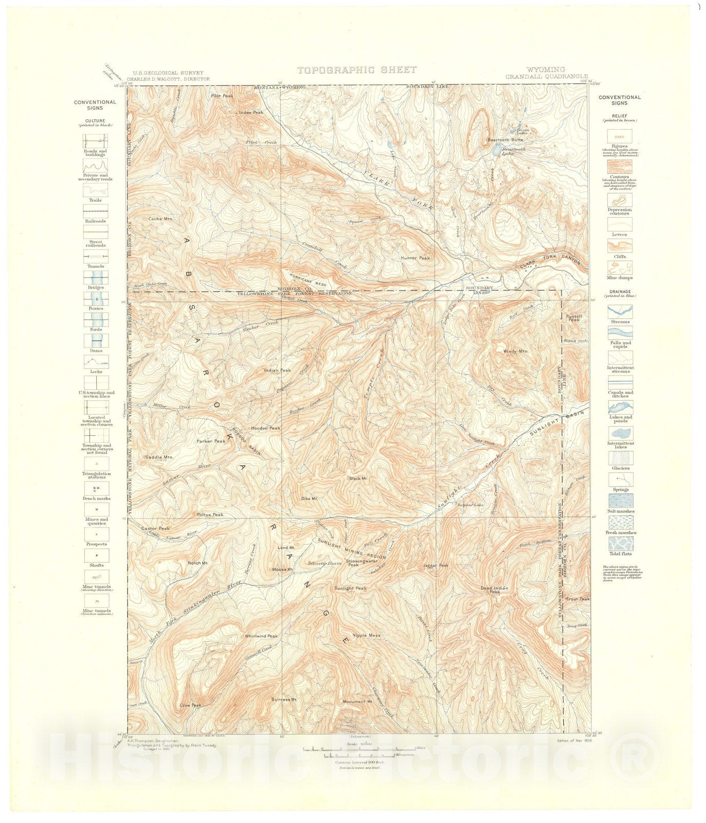 Map : Absaroka folio, Wyoming, 1899 Cartography Wall Art :