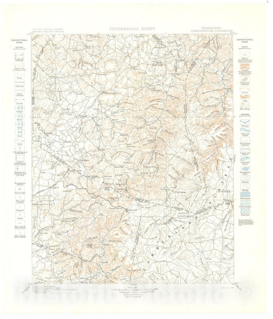 Map : Standingstone folio, Tennessee, 1899 Cartography Wall Art :