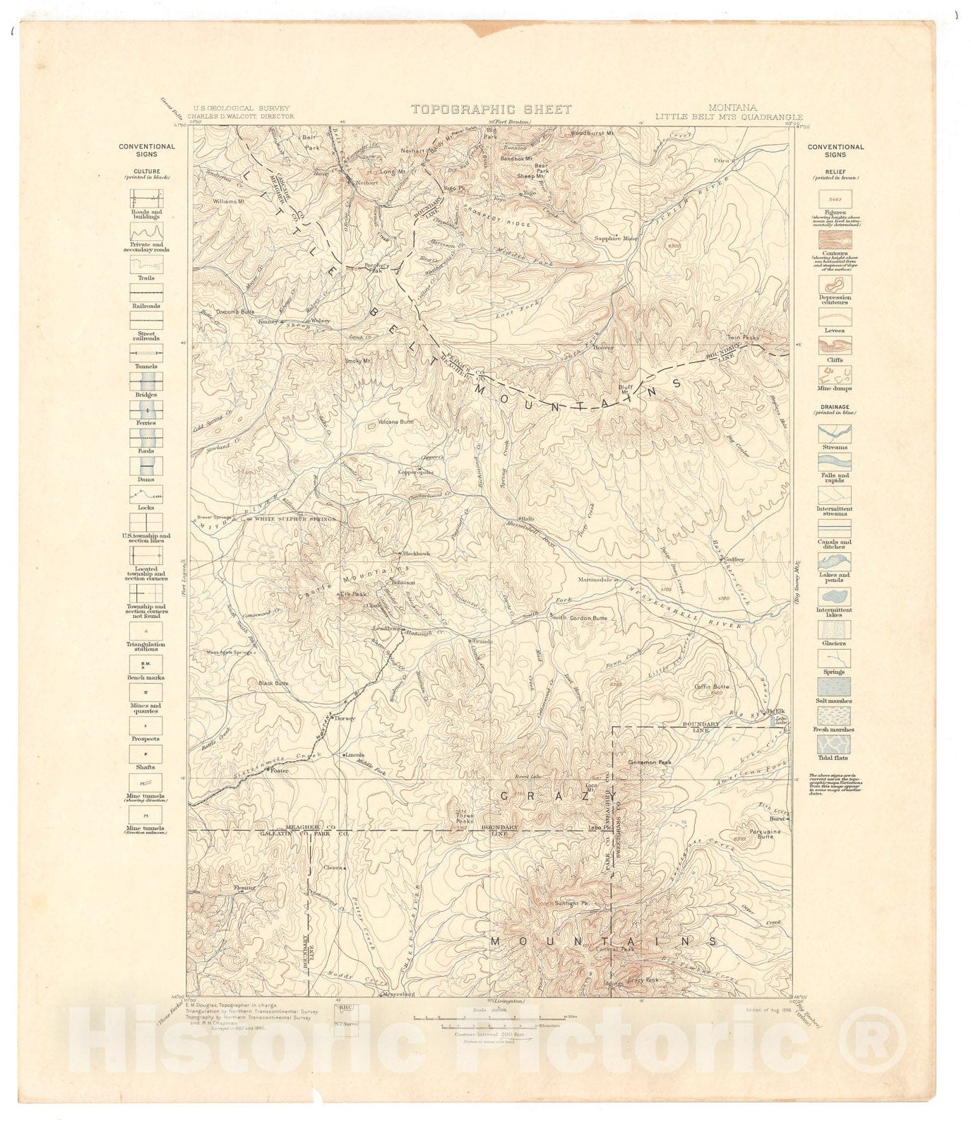 Map : Little Belt Mountains folio, Montana, 1899 Cartography Wall Art :