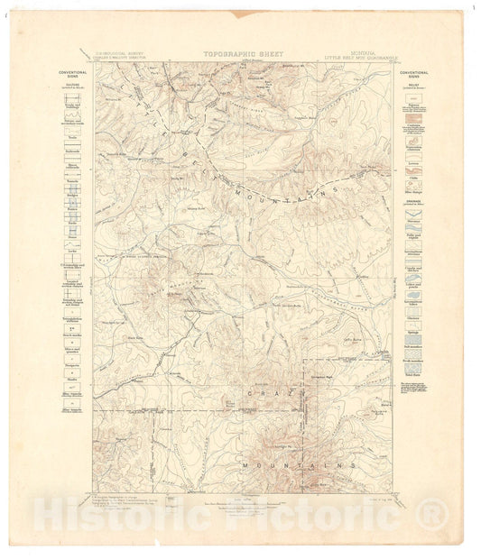 Map : Little Belt Mountains folio, Montana, 1899 Cartography Wall Art :