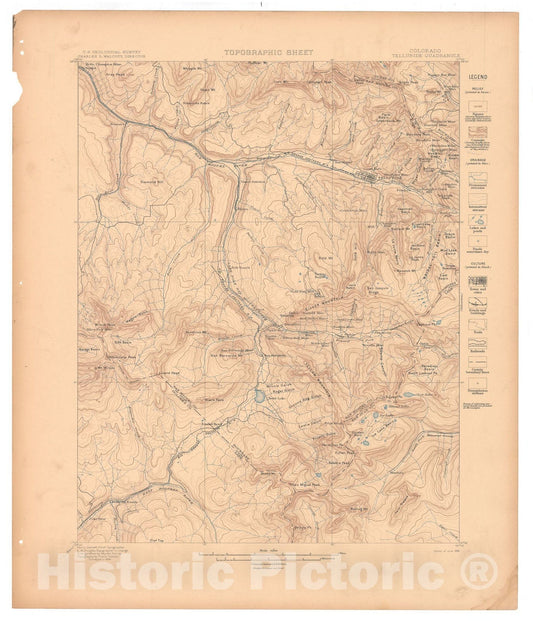 Map : Telluride folio, Colorado, 1899 Cartography Wall Art :