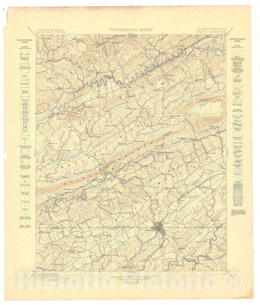 Map : Bristol folio, Virginia-Tennessee, 1899 Cartography Wall Art :