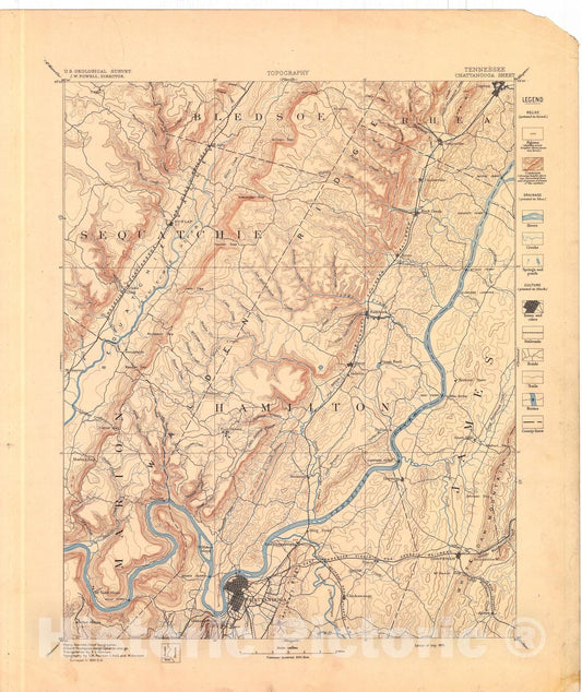 Map : Chattanooga folio, Tennessee, 1894 Cartography Wall Art :