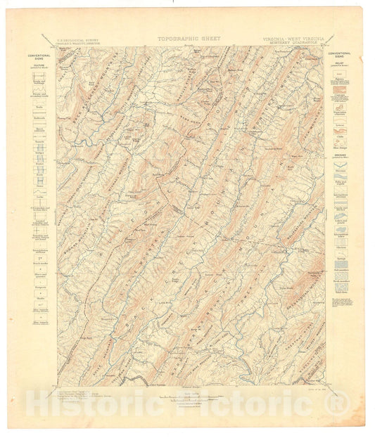 Map : Monterey folio, Virginia-West Virginia, 1899 Cartography Wall Art :