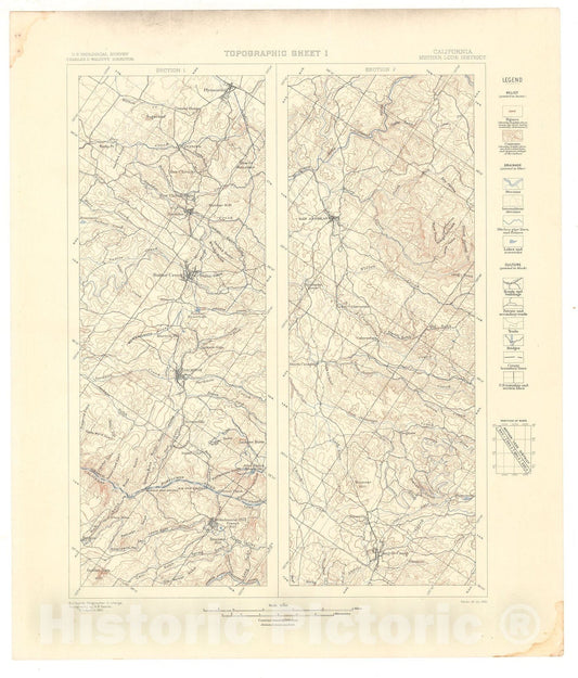 Map : Mother Lode District folio, California, 1900 Cartography Wall Art :