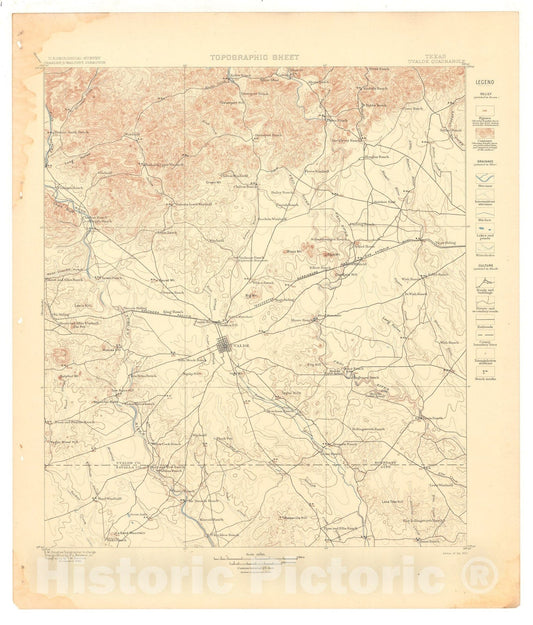 Map : Uvalde folio, Texas, 1900 Cartography Wall Art :