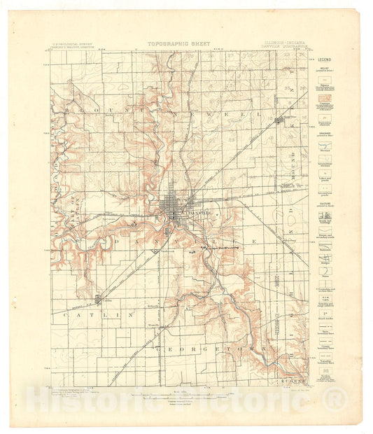 Map : Danville folio, Illinois-Indiana, 1900 Cartography Wall Art :