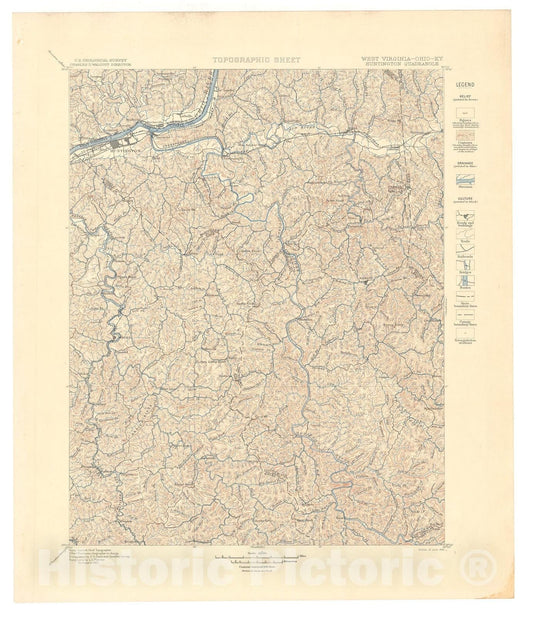 Map : Huntington folio, West Virginia-Ohio, 1900 Cartography Wall Art :