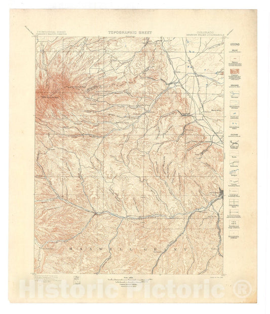 Map : Spanish Peaks folio, Colorado, 1901 Cartography Wall Art :