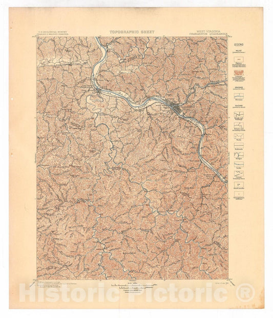 Map : Charleston folio, West Virginia, 1901 Cartography Wall Art :