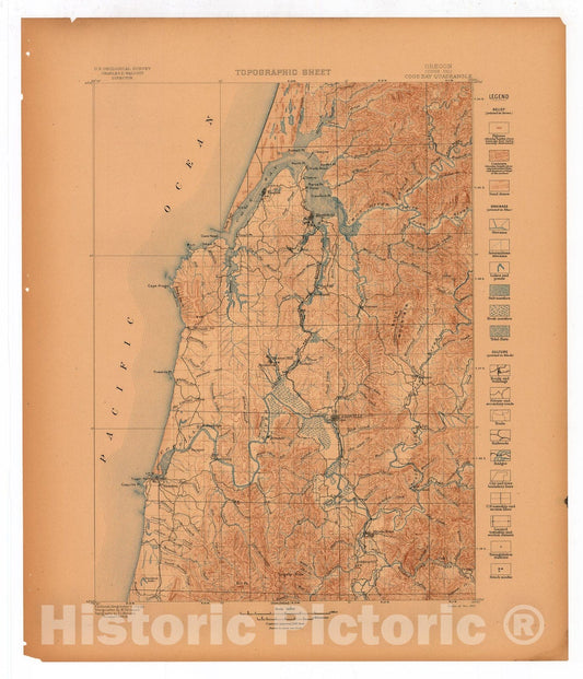 Map : Coos Bay folio, Oregon, 1901 Cartography Wall Art :