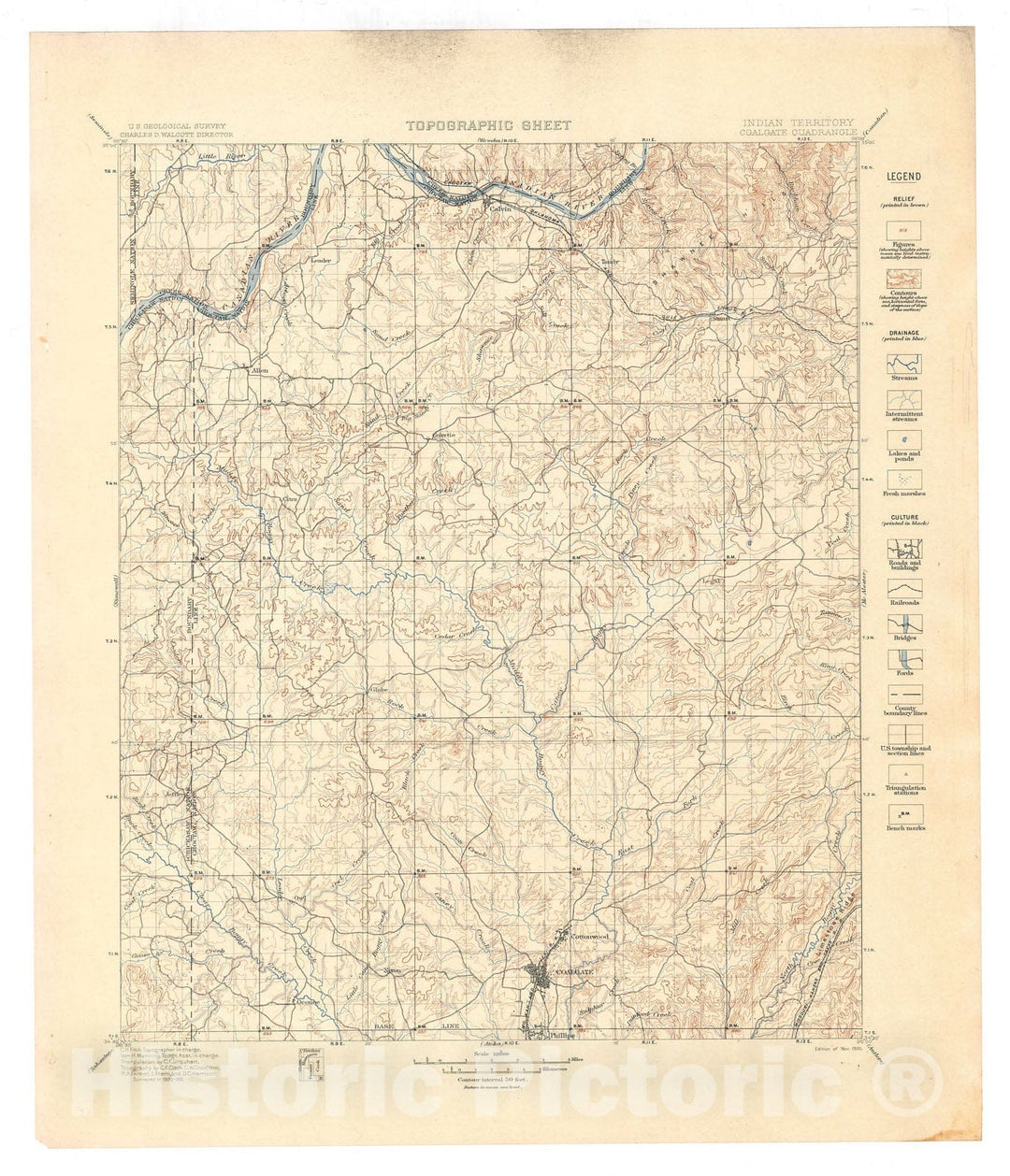 Map : Coalgate folio, Indian Territory, 1901 Cartography Wall Art :
