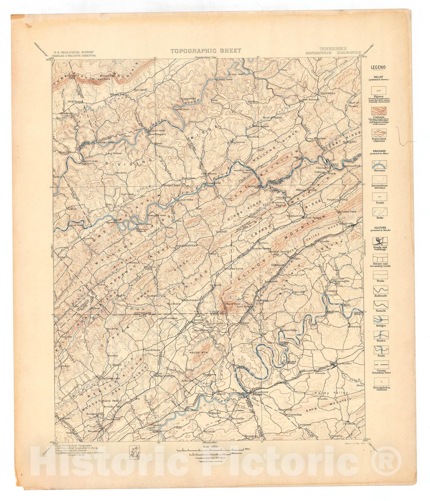 Map : Maynardville folio, Tennessee, 1901 Cartography Wall Art :