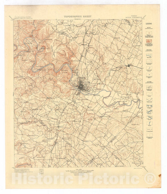 Map : Austin folio, Texas, 1902 Cartography Wall Art :