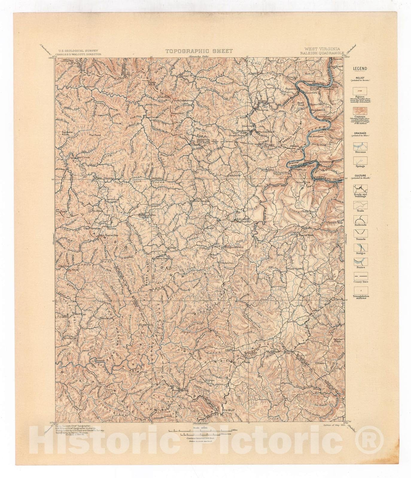Map : Raleigh folio, West Virginia, 1902 Cartography Wall Art :