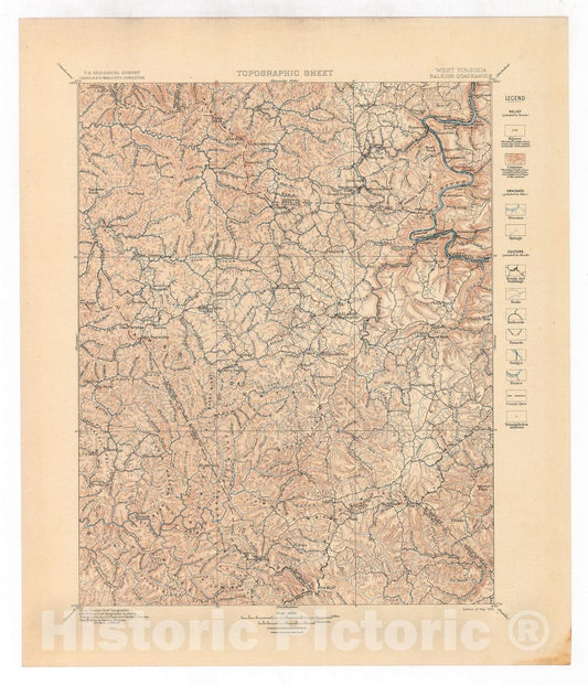 Map : Raleigh folio, West Virginia, 1902 Cartography Wall Art :