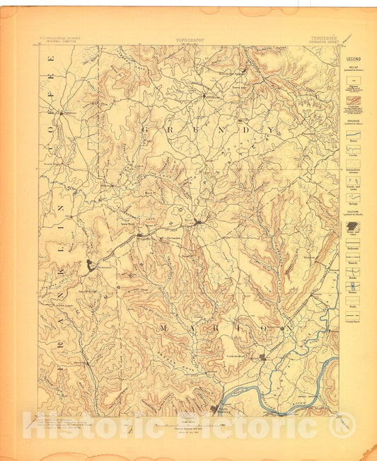 Map : Sewanee folio, Tennessee, 1894 Cartography Wall Art :
