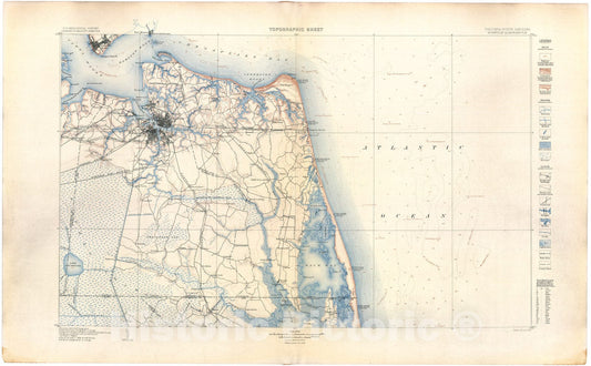 Map : Norfolk folio, Virginia-North Carolina, 1902 Cartography Wall Art :