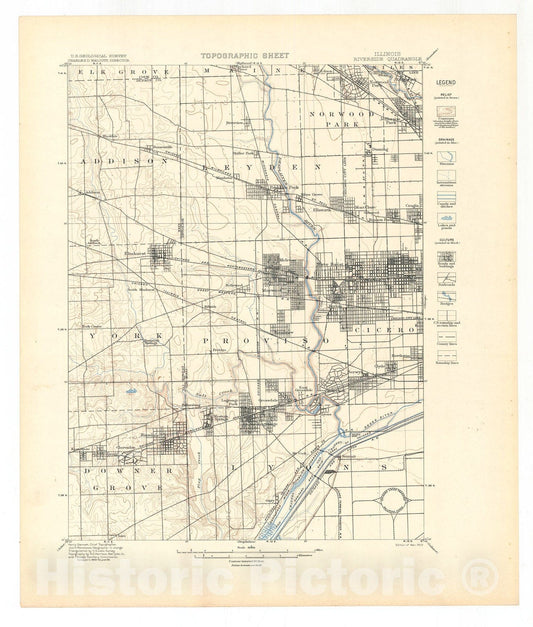 Map : Chicago folio, Riverside, Chicago, Desplaines, and Calumet quadrangles. Illinois-Indiana, 1902 Cartography Wall Art :