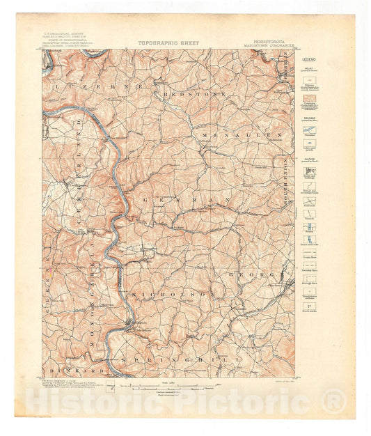 Map : Masontown-Uniontown folio, Pennsylvania, 1902 Cartography Wall Art :