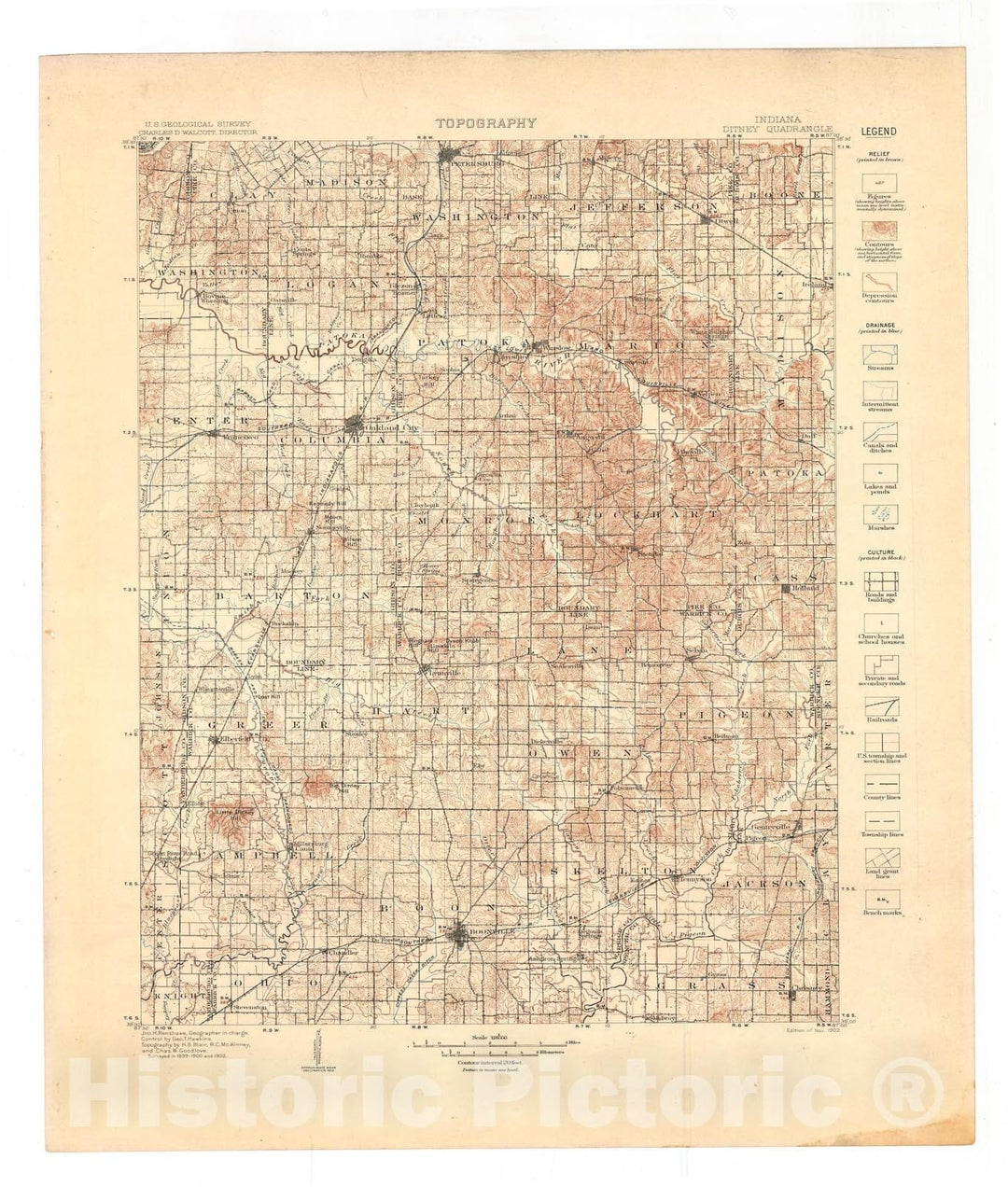 Map : Ditney folio, Indiana, 1902 Cartography Wall Art :