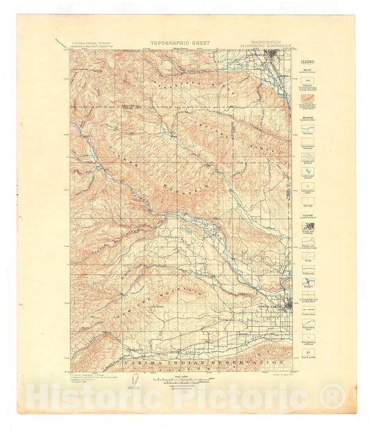 Map : Ellensburg folio, Washington, 1903 Cartography Wall Art :