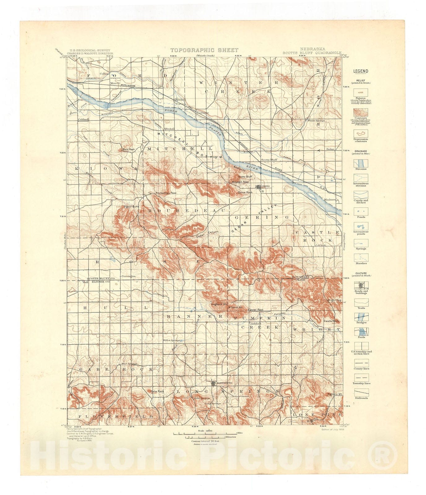 Map : Scotts Bluff folio, Nebraska, 1903 Cartography Wall Art :