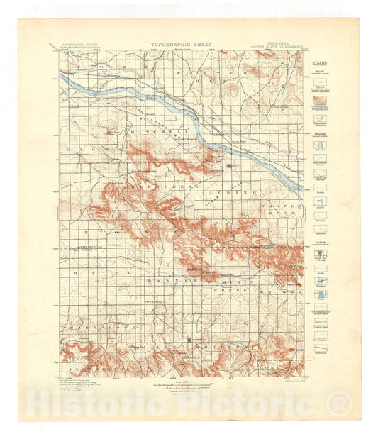 Map : Scotts Bluff folio, Nebraska, 1903 Cartography Wall Art :