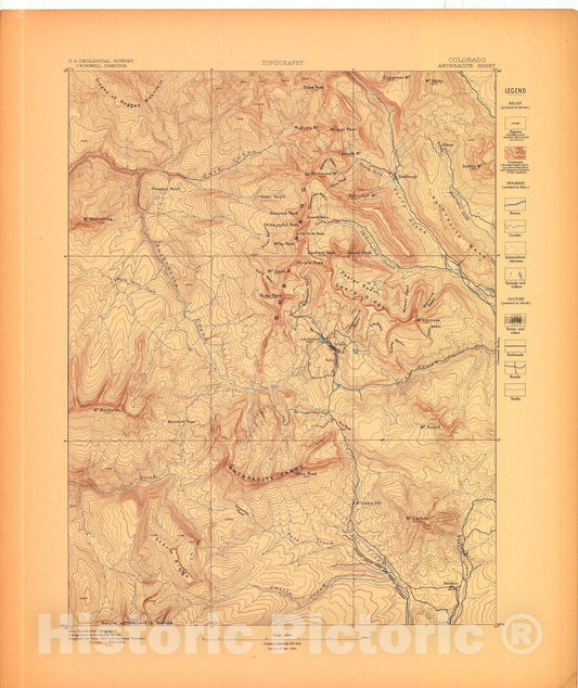 Map : Anthracite-Crested Butte folio, Colorado, 1894 Cartography Wall Art :