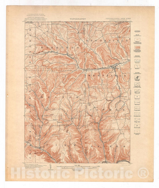 Map : Gaines folio, Pennsylvania-New York, 1903 Cartography Wall Art :