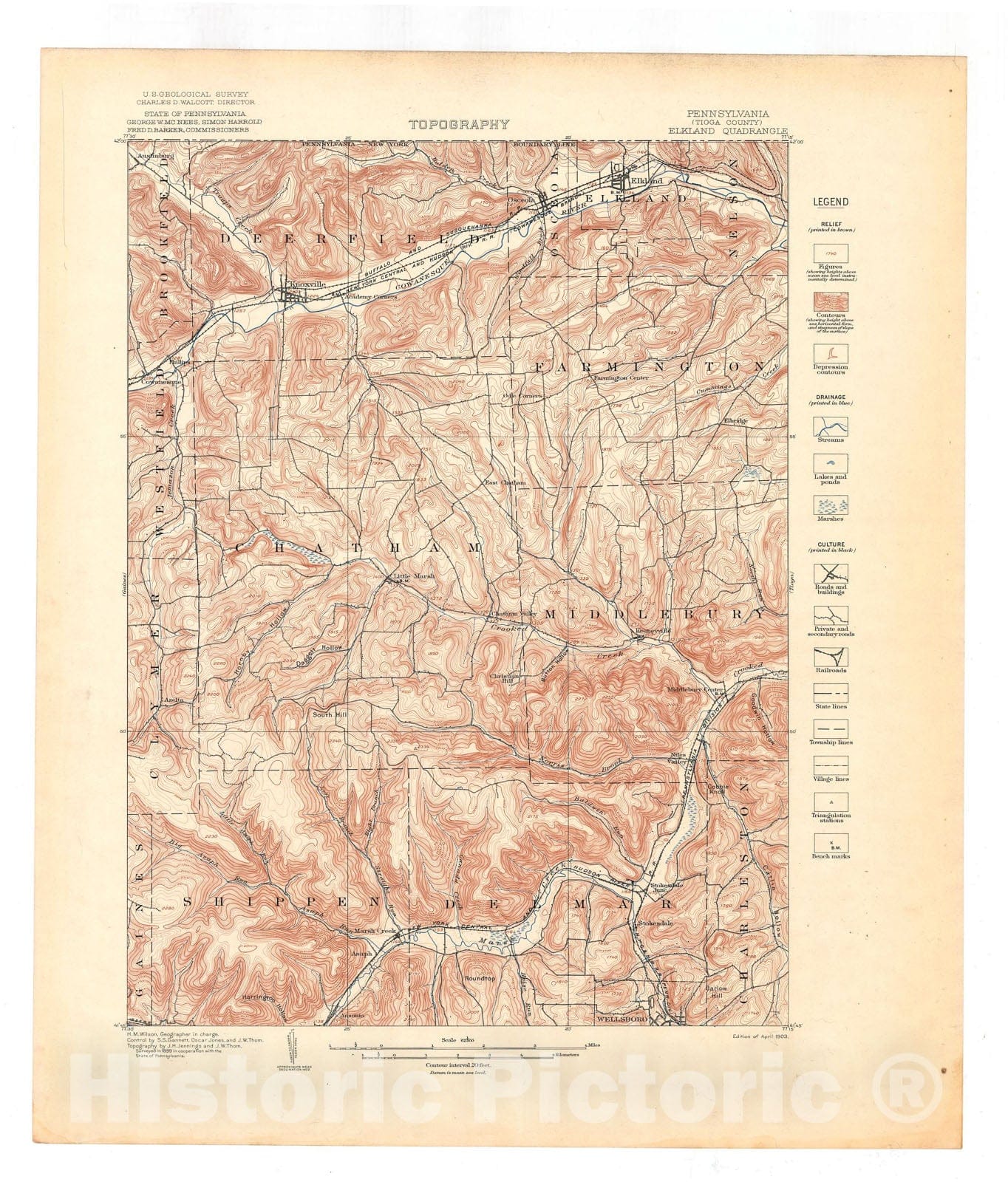 Map : Elkland-Tioga folio, Pennsylvania, 1903 Cartography Wall Art :