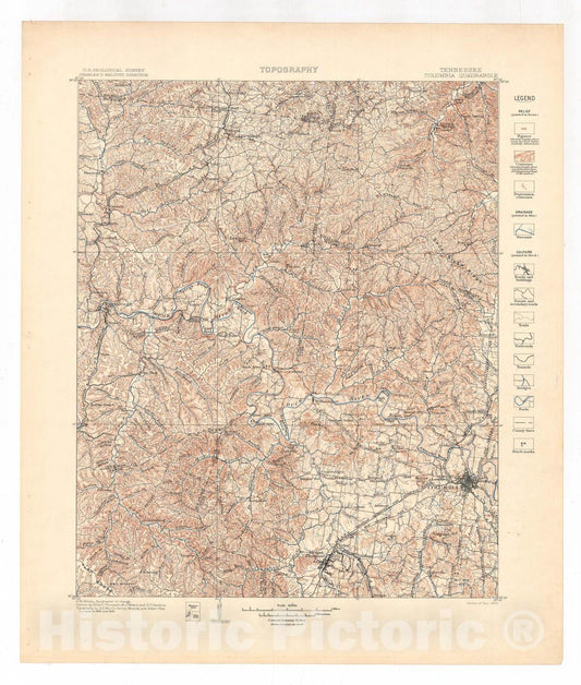 Map : Columbia folio, Tennessee, 1903 Cartography Wall Art :