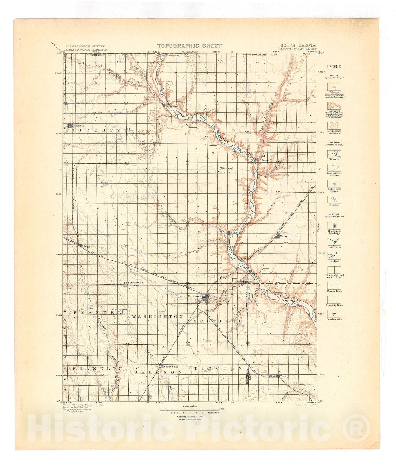 Map : Olivet folio, South Dakota, 1903 Cartography Wall Art :