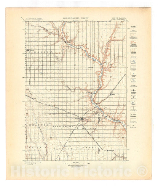 Map : Olivet folio, South Dakota, 1903 Cartography Wall Art :