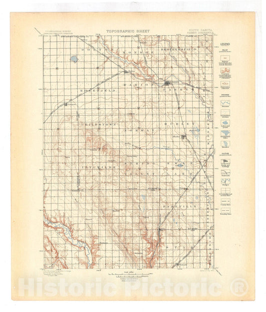 Map : Parker folio, South Dakota, 1903 Cartography Wall Art :
