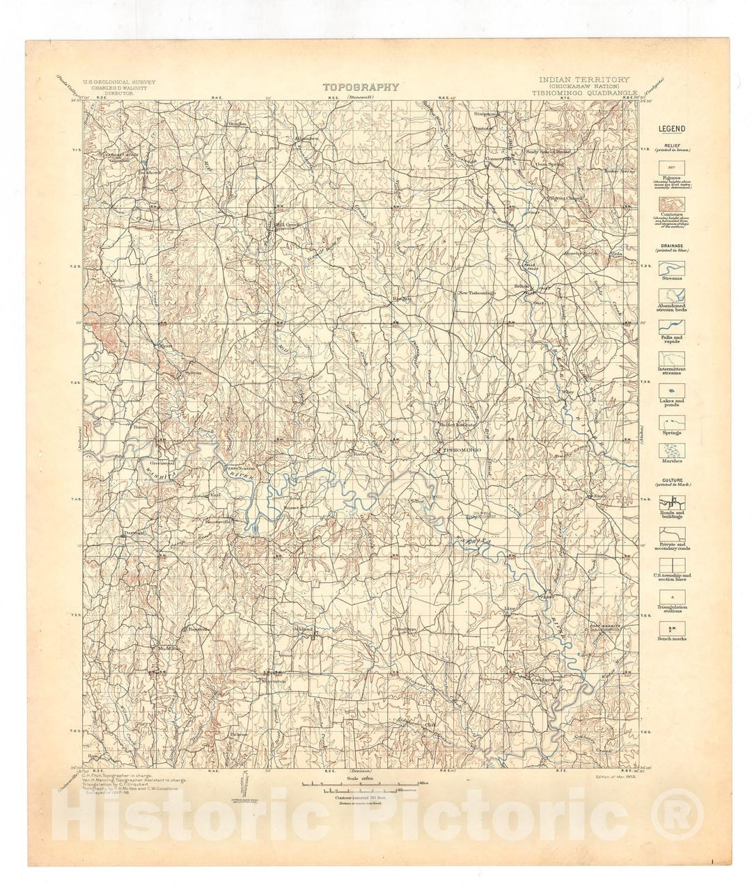 Map : Tishomingo folio, Indian Territory, 1903 Cartography Wall Art :