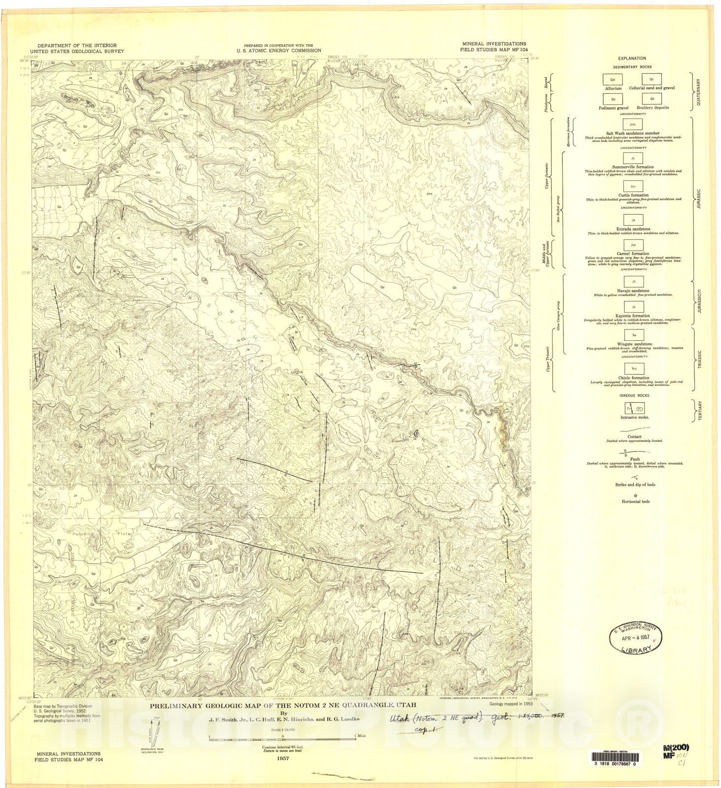 Map : Preliminary geologic map of the Notom two NE quadrangle, Utah, 1957 Cartography Wall Art :