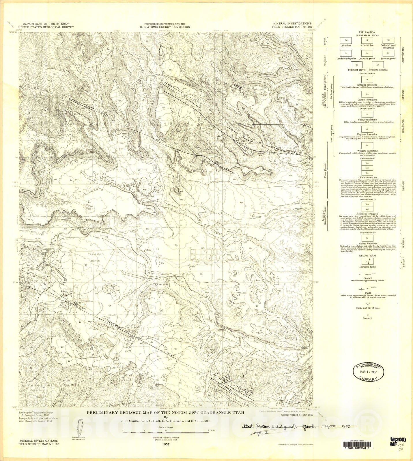 Map : Preliminary geologic map of the Notom two SW quadrangle, Utah, 1957 Cartography Wall Art :
