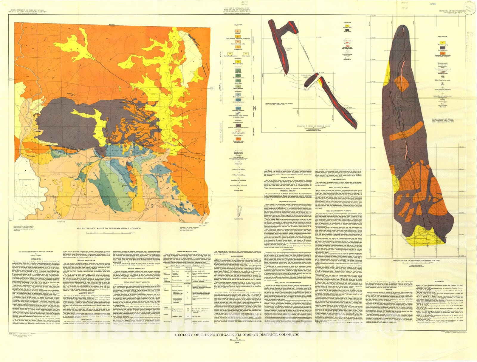 Map : Geology of the Northgate fluorspar district, Colorado, 1954 Cartography Wall Art :
