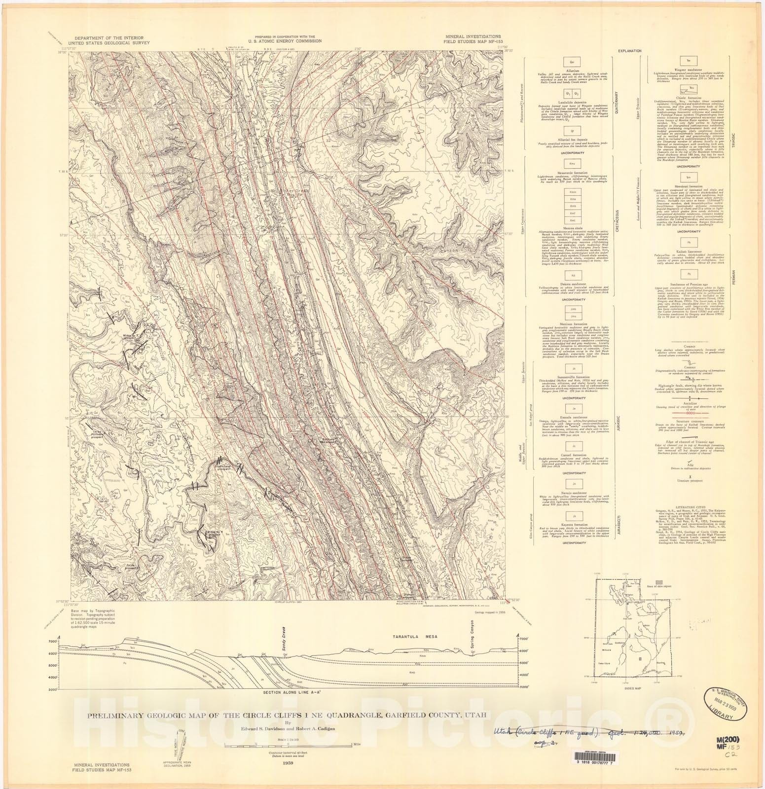 Map : Preliminary geologic map of the Circle Cliffs one NE quadrangle, Garfield County, Utah, one959 Cartography Wall Art :