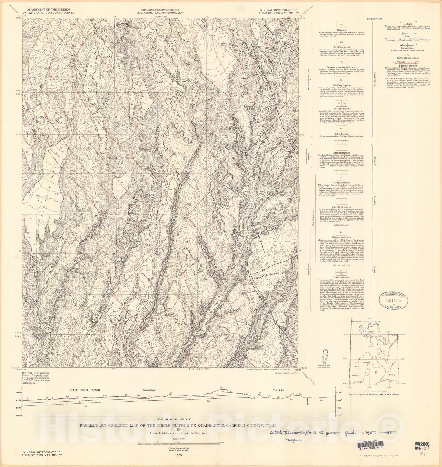 Map : Preliminary geologic map of the Circle Cliffs two NE quadrangle, Garfield County, Utah, 1958 Cartography Wall Art :